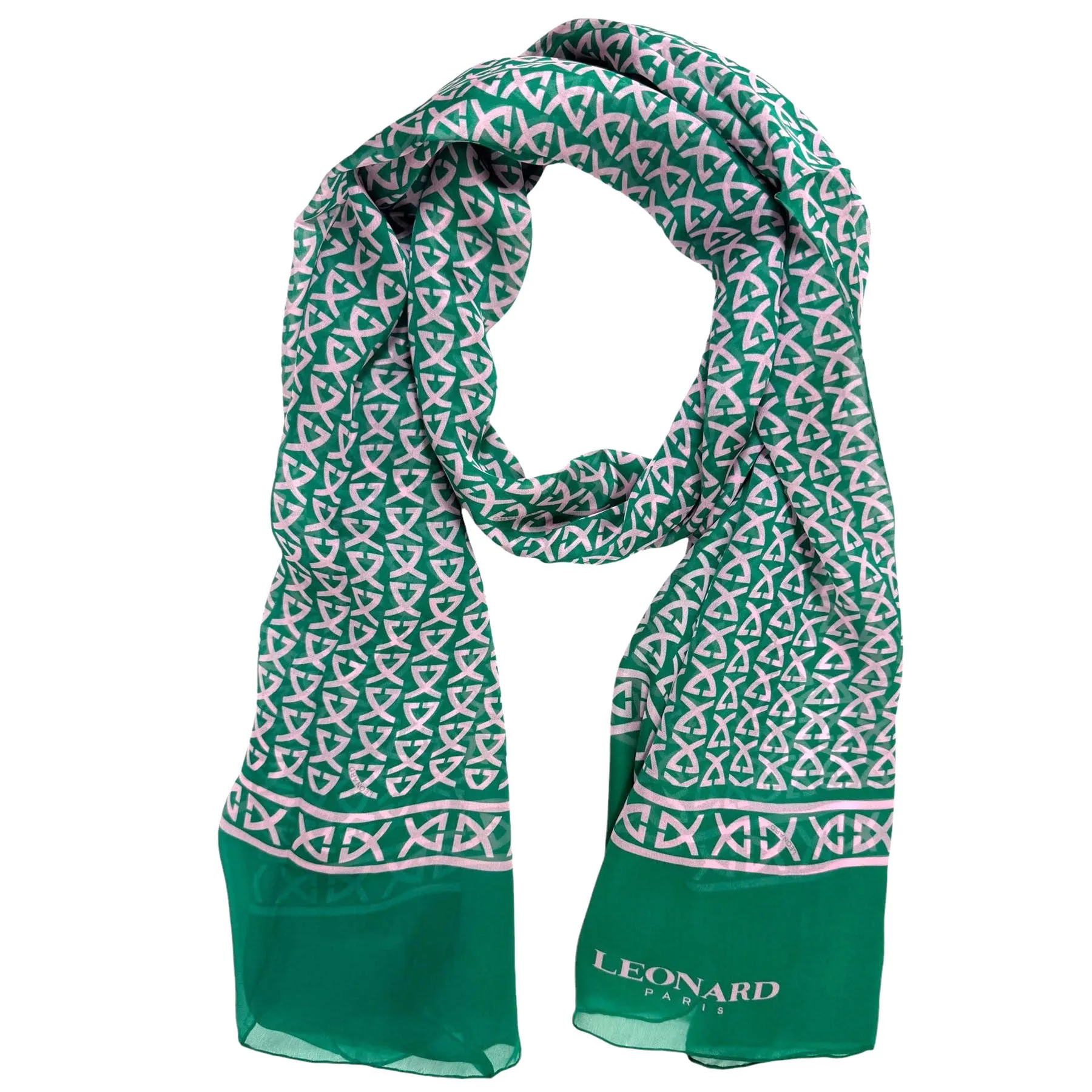 Leonard Paris Scarf Green Pink Logo Design - Chiffon Silk Shawl