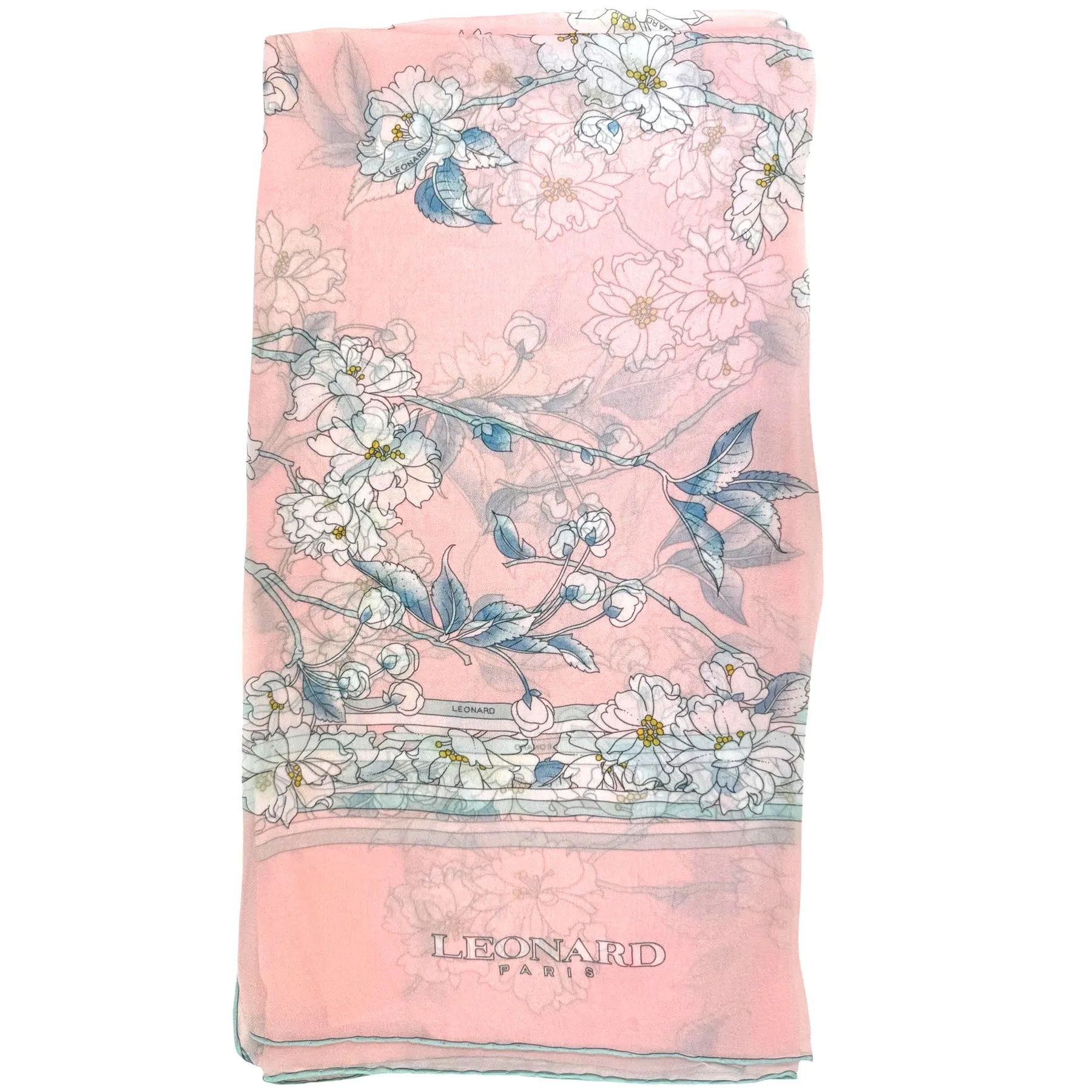 Leonard Paris Scarf Pink Floral Design - Chiffon Silk Shawl