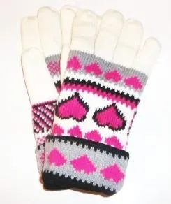 Lined Winter Knit Gloves in Heart Designs