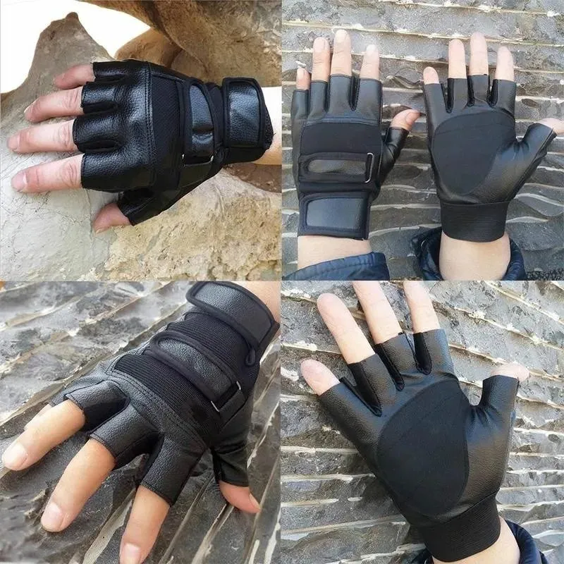 Men PU Cycle Fingerless Gloves Waterproof Half Finger Gloves for Outdoor Bike  Motorcycle