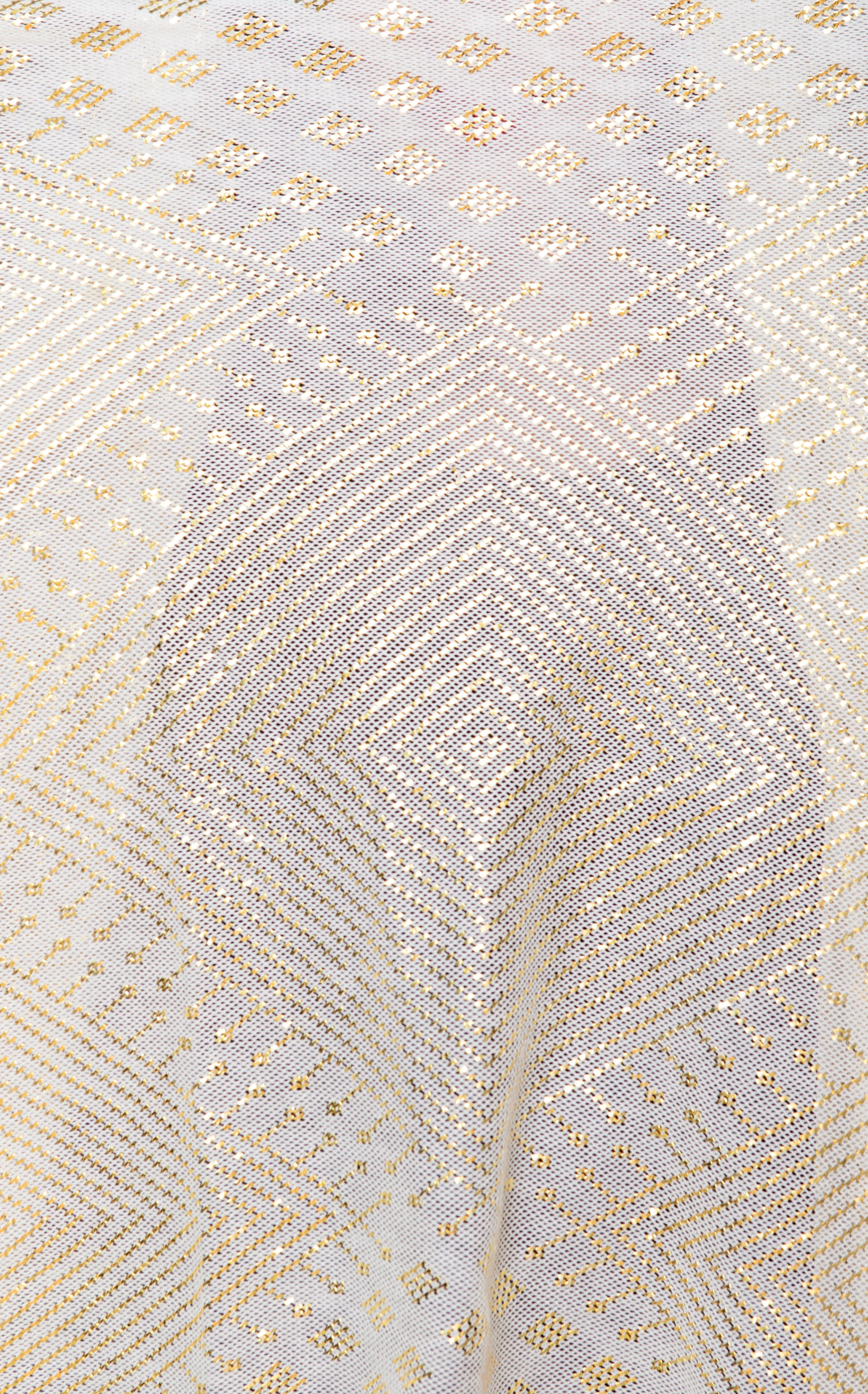 Modern White and Gold Assuit Shawl With Mixed Diamonds Design