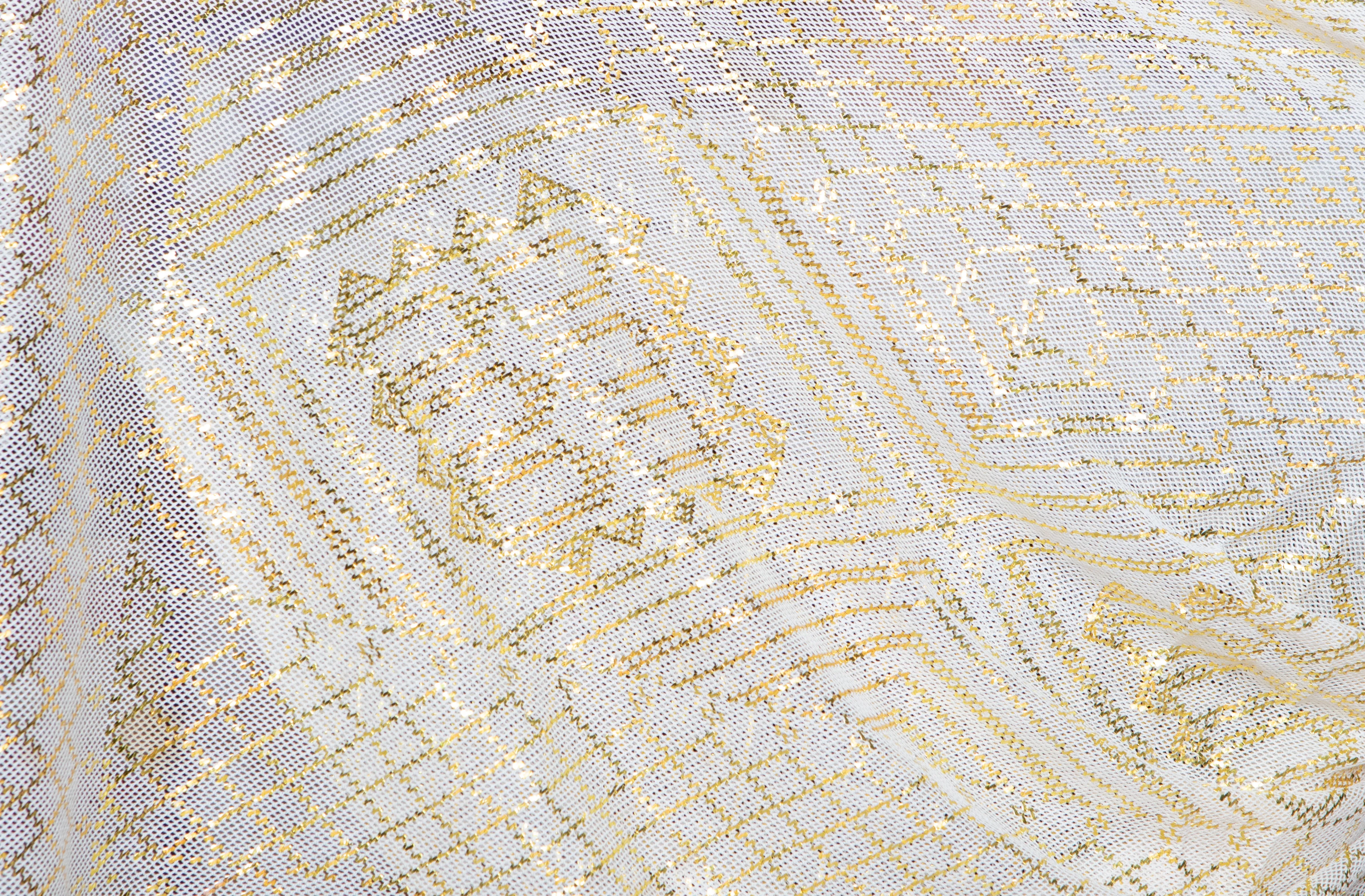 Modern White and Gold Assuit Shawl With Mixed Motif Design