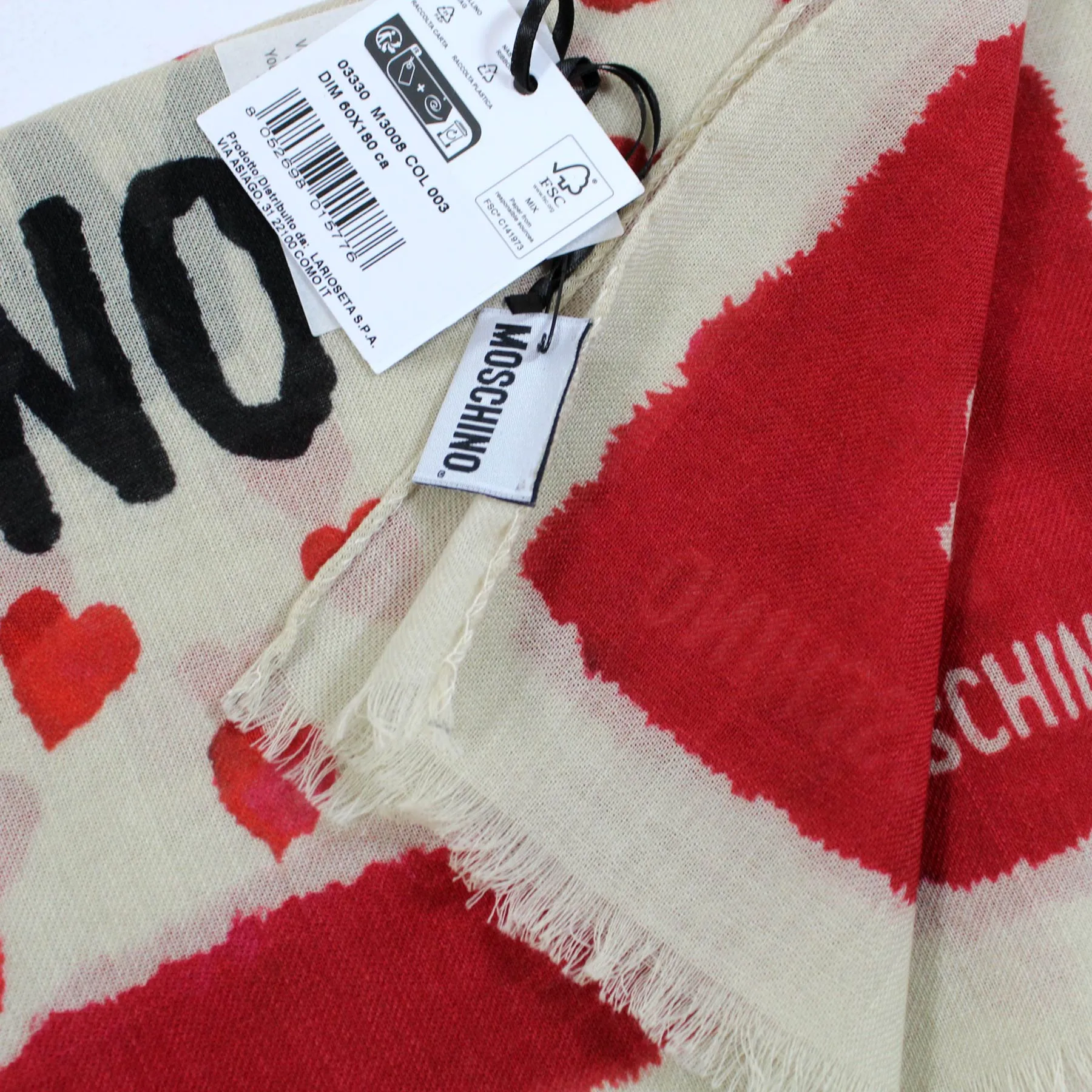 Moschino Scarf Toy Bear & Red Hearts FINAL SALE