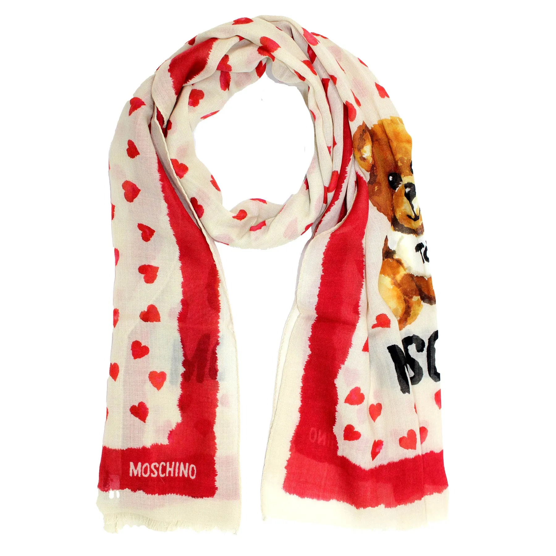 Moschino Scarf Toy Bear & Red Hearts FINAL SALE