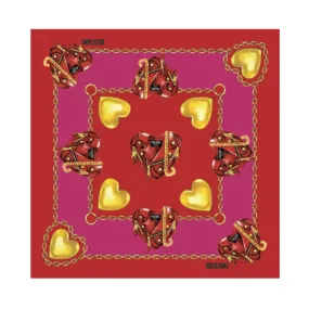 Moschino Silk Scarf Red Hot Pink Gold Moschino Heart Accessories - Medium Square FINAL SALE