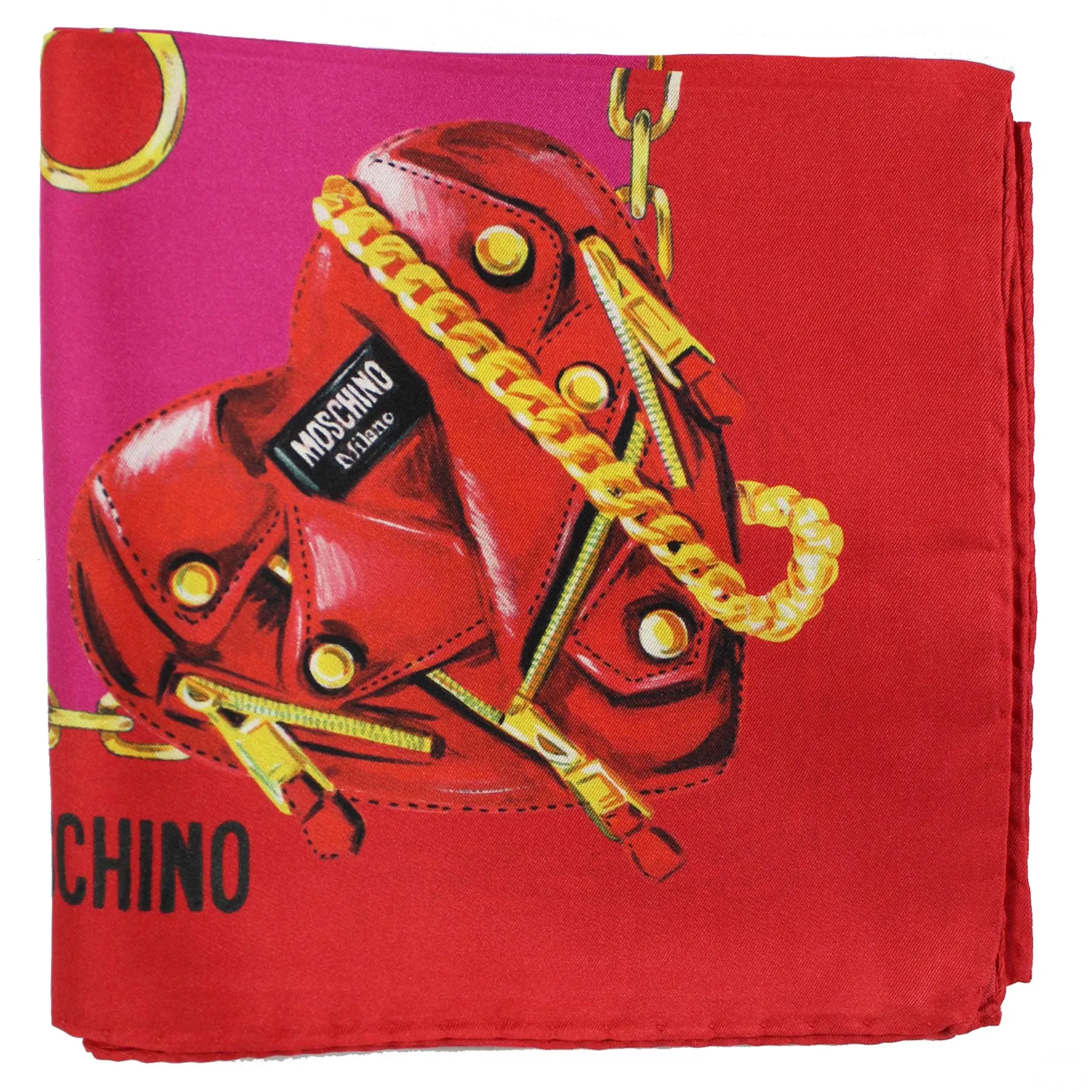 Moschino Silk Scarf Red Hot Pink Gold Moschino Heart Accessories - Medium Square FINAL SALE