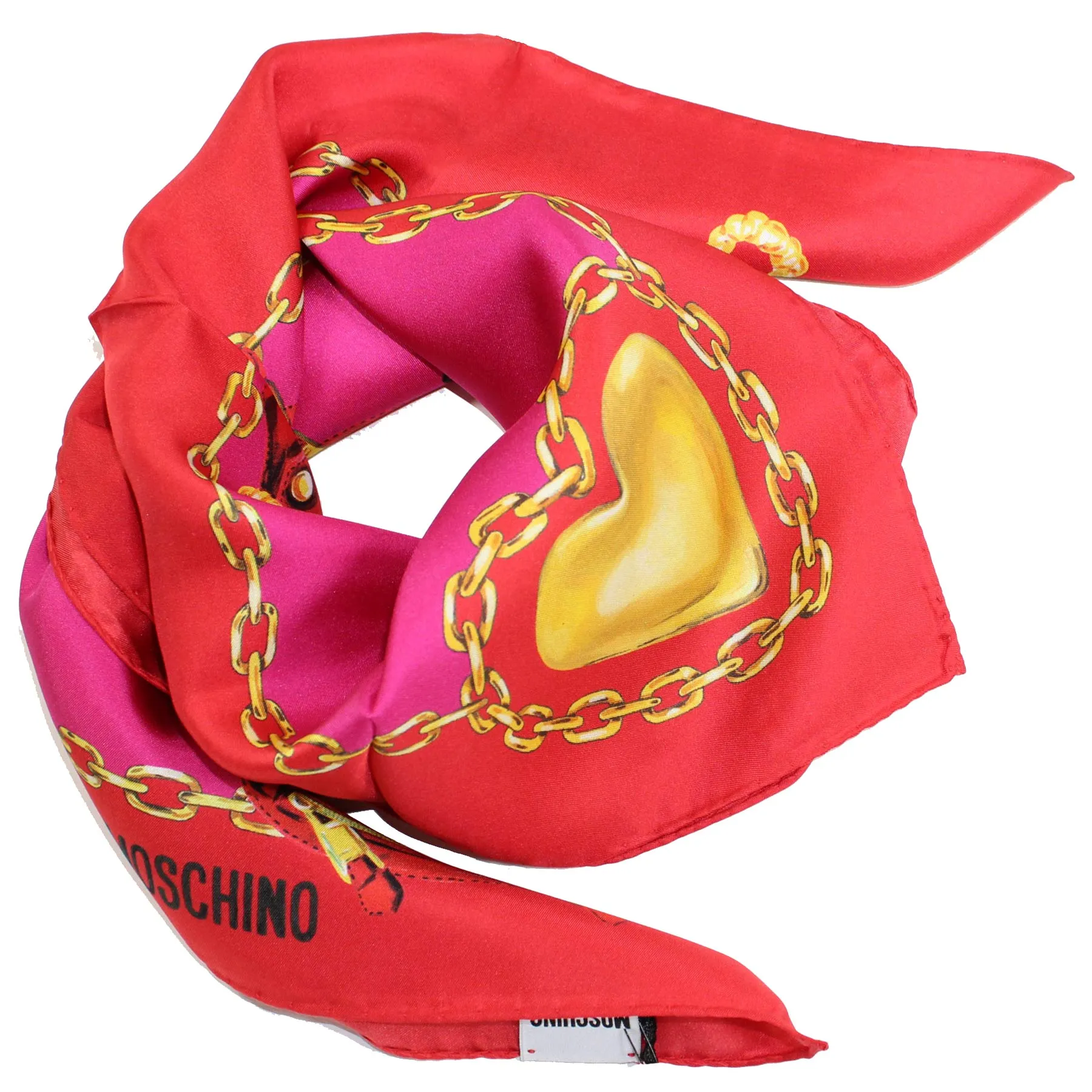 Moschino Silk Scarf Red Hot Pink Gold Moschino Heart Accessories - Medium Square FINAL SALE