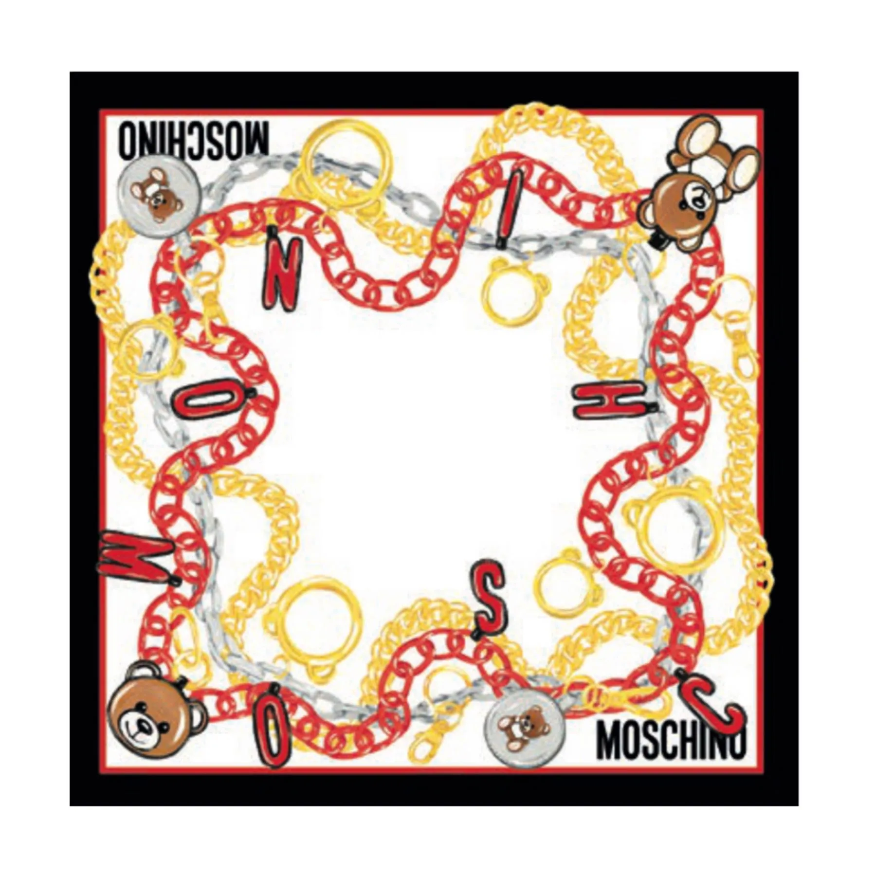 Moschino Silk Scarf White Black Red Gold Bracelet Chain Novelty - Medium Square SALE