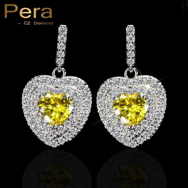 New Arrival Women Daily Party 925 Sterling Silver Big Heart Yellow And White Cubic Zirconia Drop Earrings For Gift