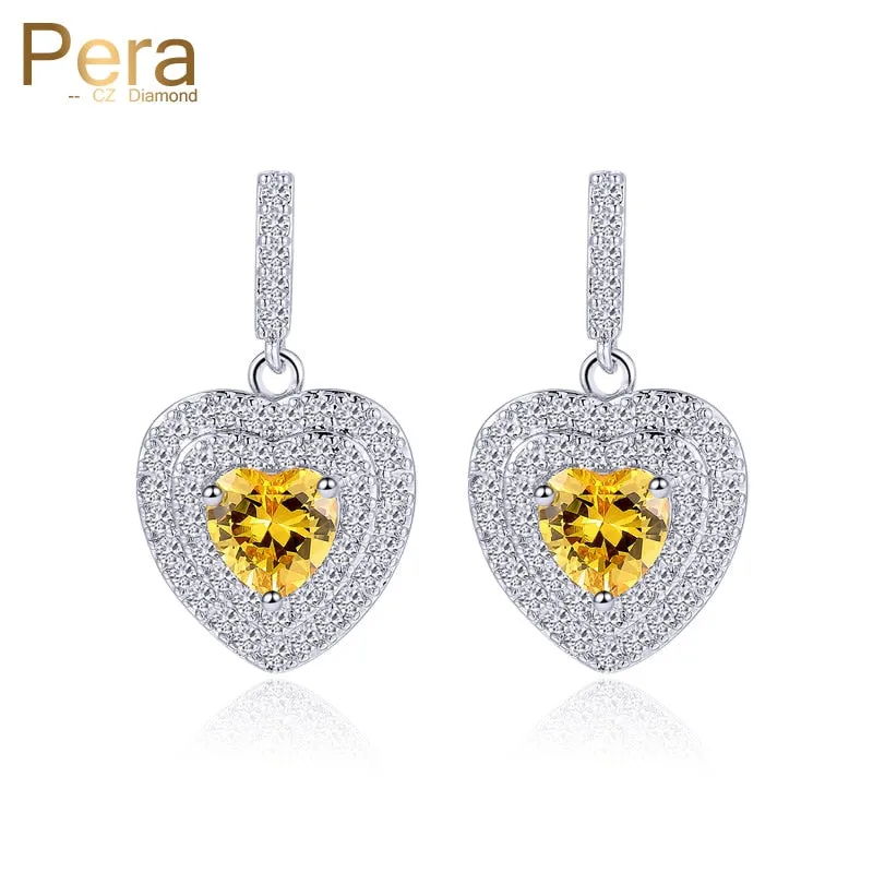 New Arrival Women Daily Party 925 Sterling Silver Big Heart Yellow And White Cubic Zirconia Drop Earrings For Gift