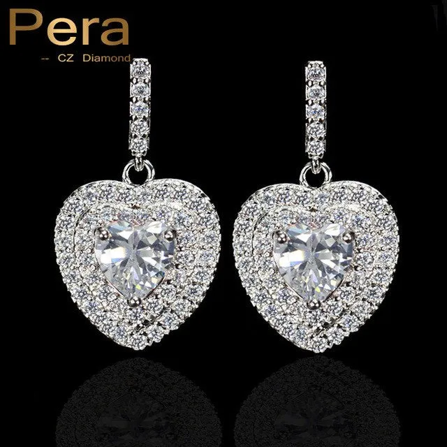 New Arrival Women Daily Party 925 Sterling Silver Big Heart Yellow And White Cubic Zirconia Drop Earrings For Gift