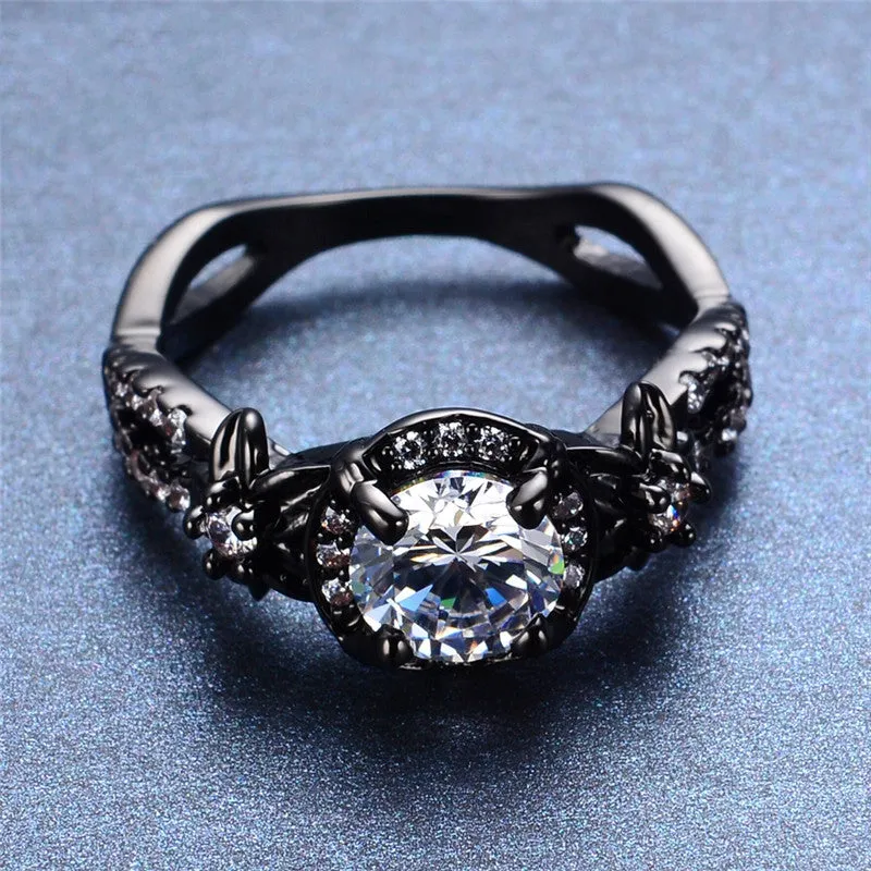 New Crystal Round White AAA Zricon Ring Black Gold Filled Fashion Jewelry Vintage Wedding Rings For Men And Women