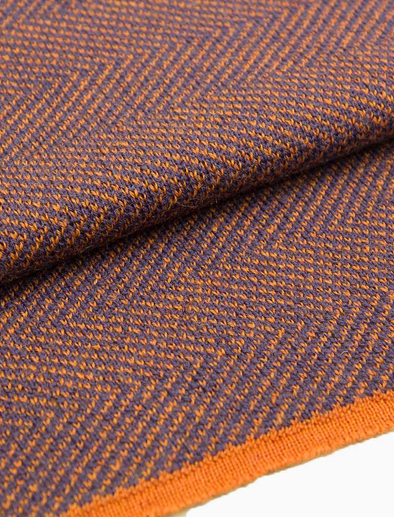 Orange & Purple Reversible Herringbone Knitted Wool Scarf