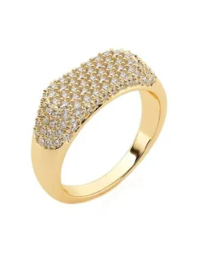 Pave Oval Rectangle Bar Ring 925 Sterling Silver Gold Plated Cubic Zirconia Luxury Jewelry KESLEY