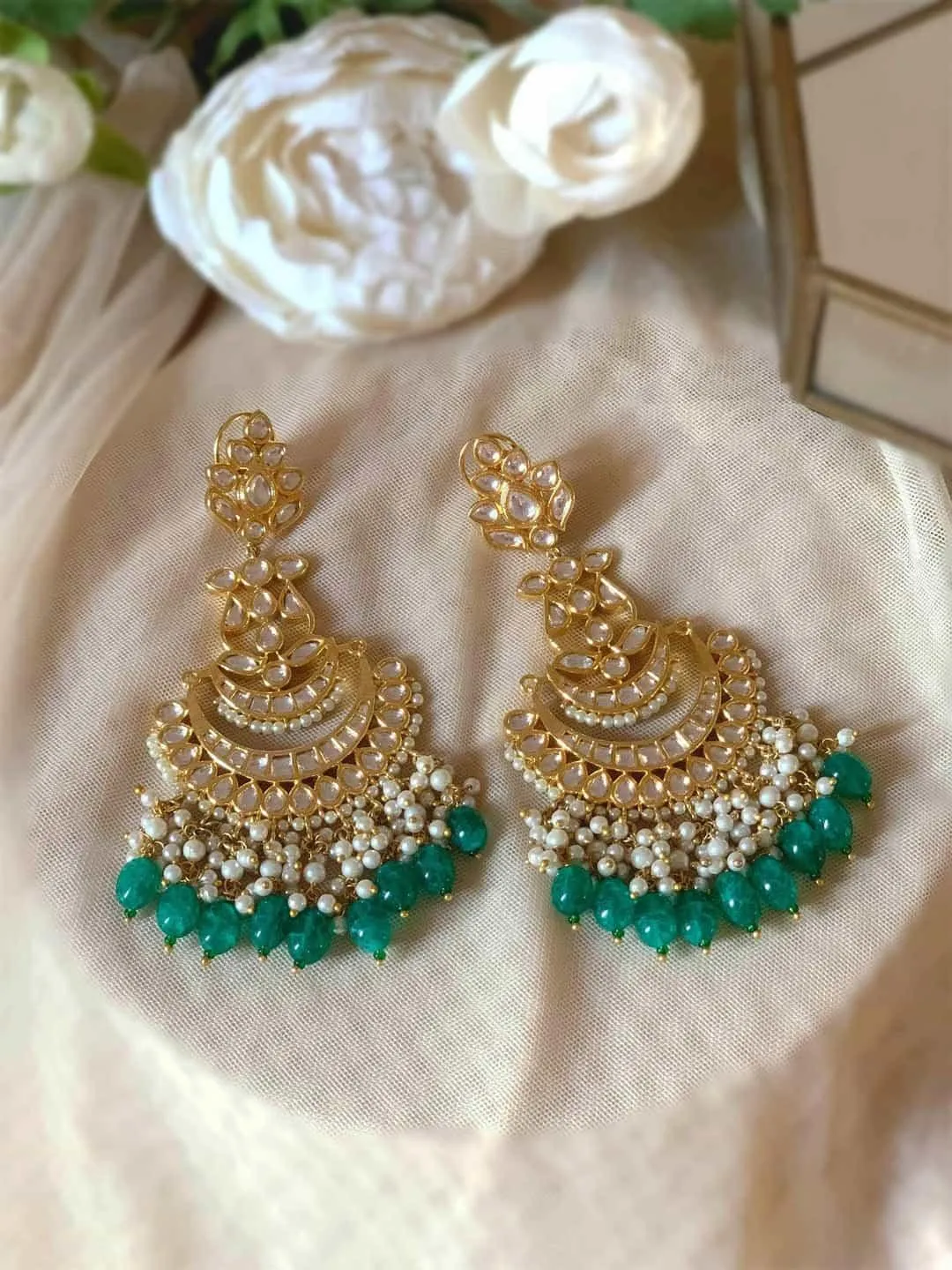 Polki Chandbali Droplet Earring White