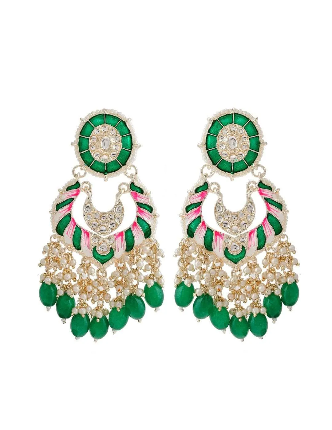 Polki Spiral Earrings Green