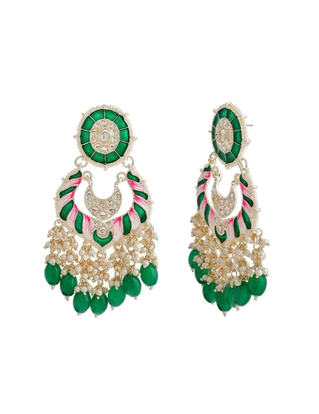 Polki Spiral Earrings Green