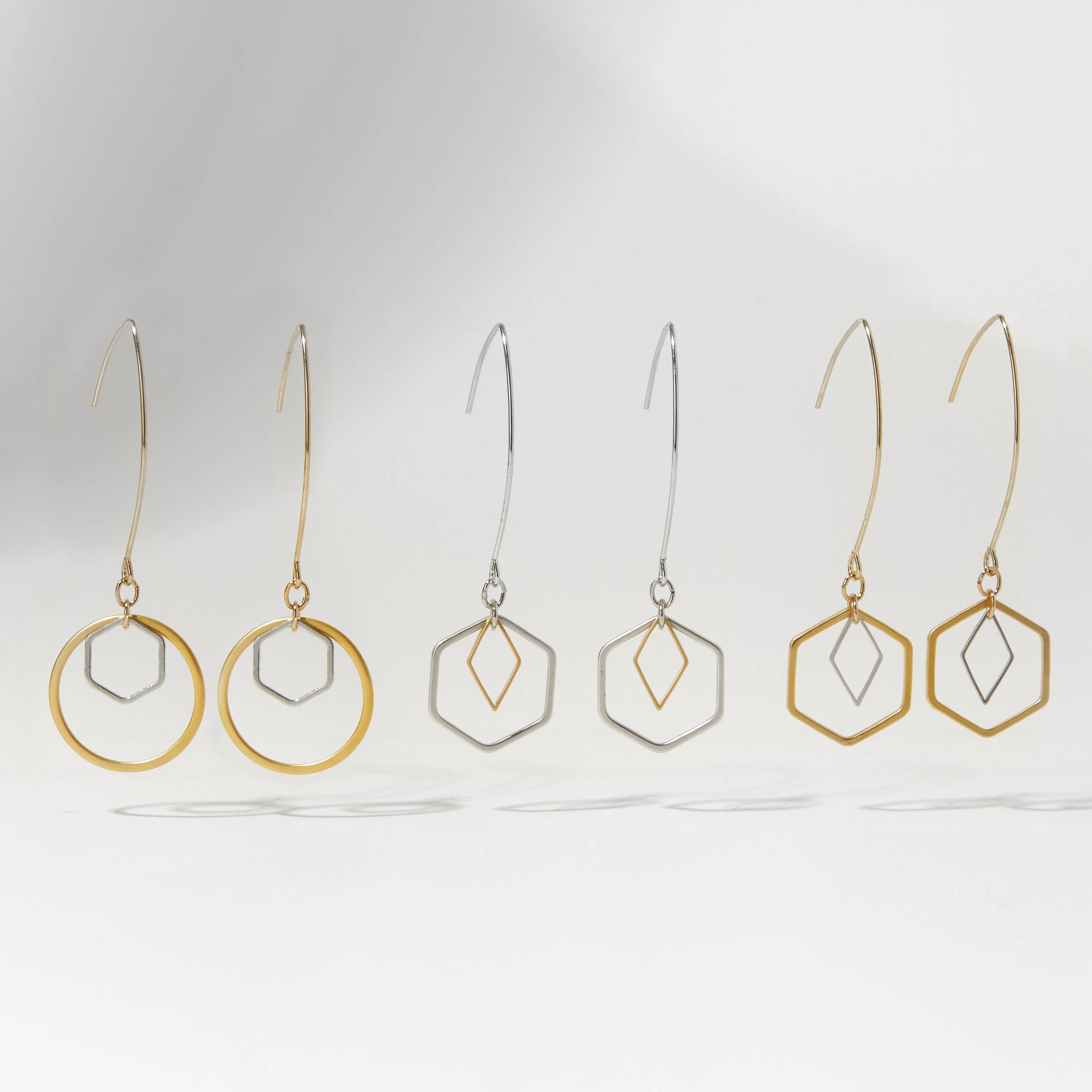 "Le Contour" Gold & Silver Hexagon Earrings - I