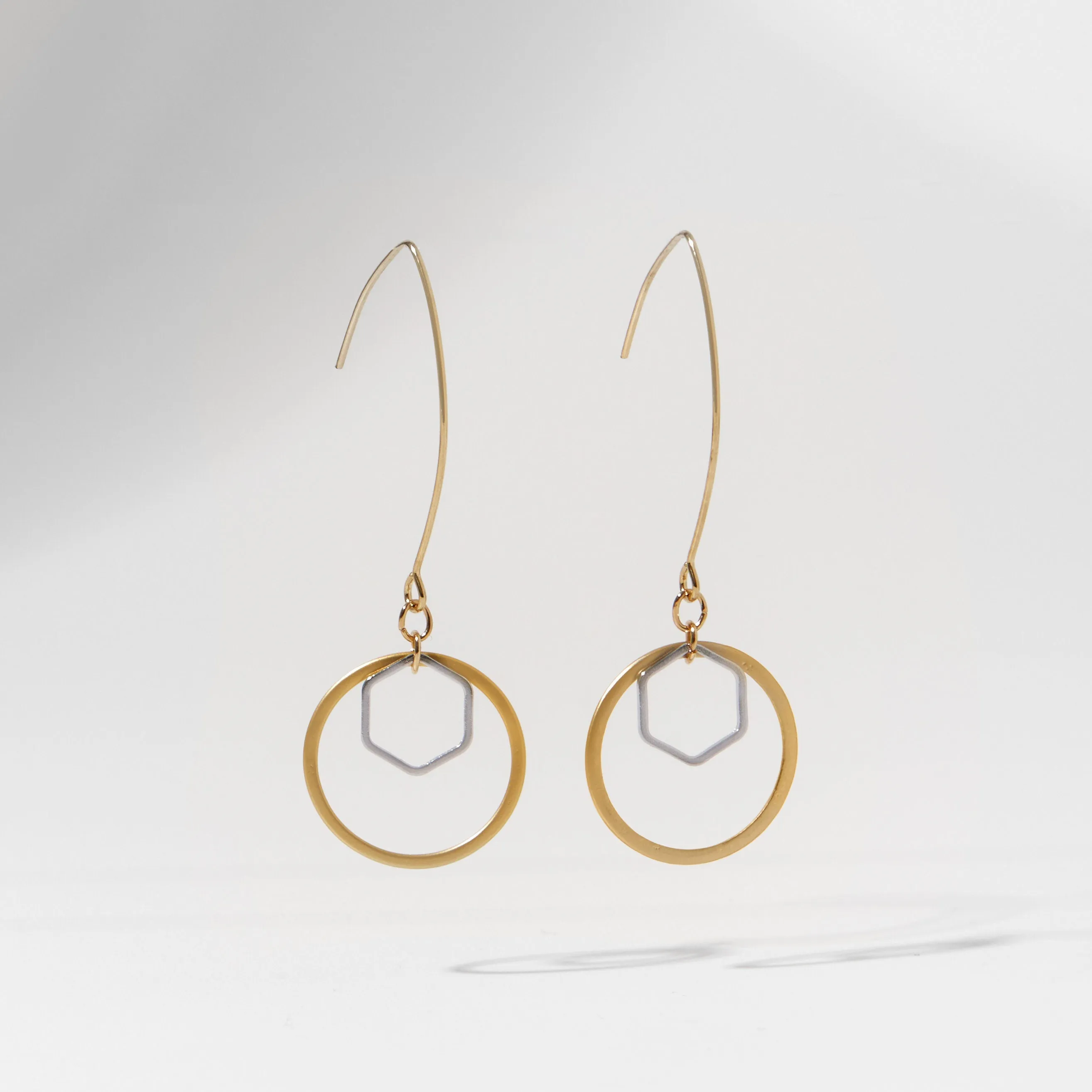 "Le Contour" Gold & Silver Hexagon Earrings - I