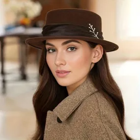 Ribbon Wool Fedora Flat Brim Jazz Sun Hat