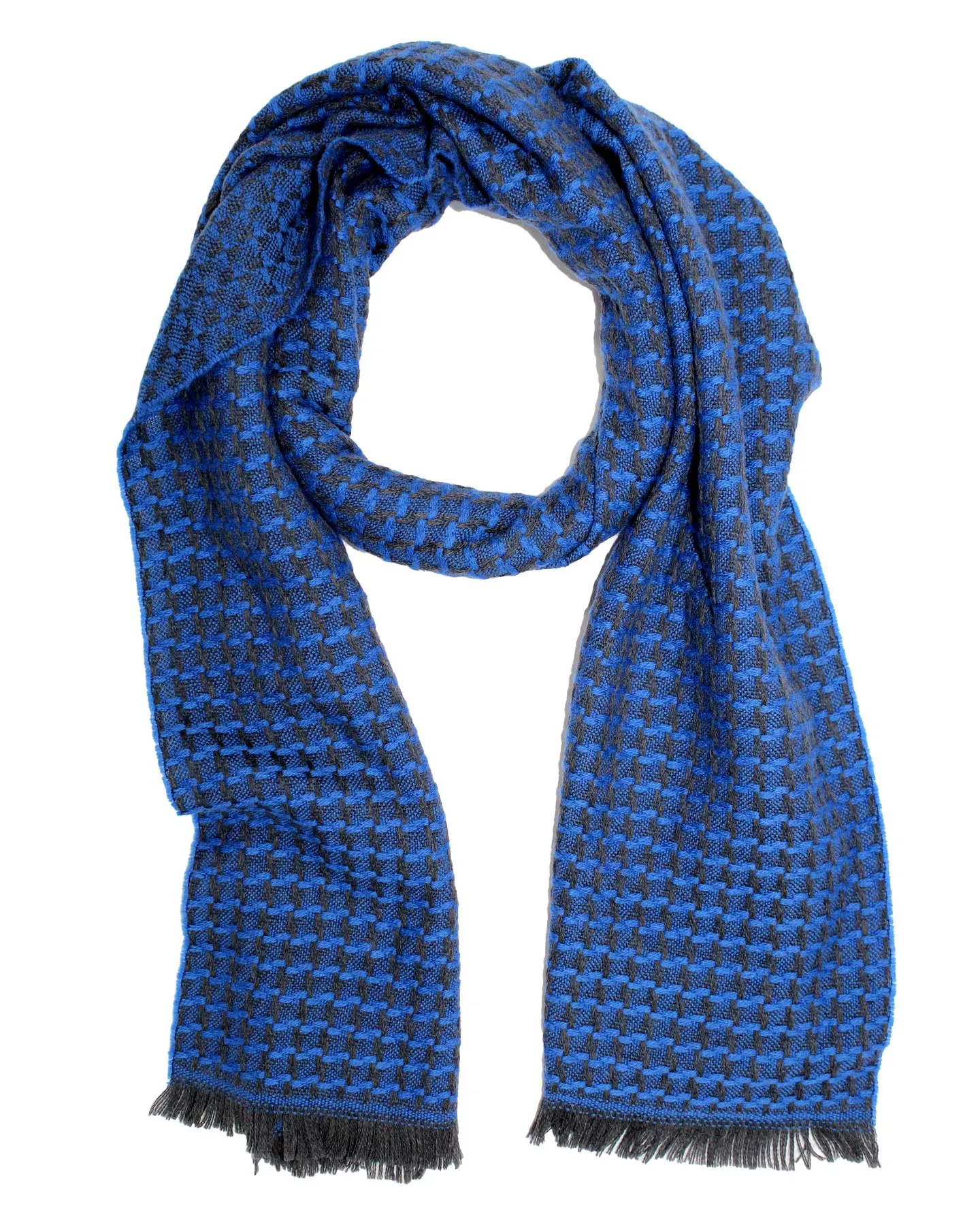 Sartorio Scarf Royal Blue Houndstooth - Luxury Wool Shawl