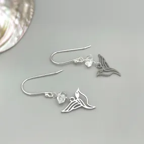 Silver Bird Earrings dangle silver Herkimer Diamond hummingbird Jewelry