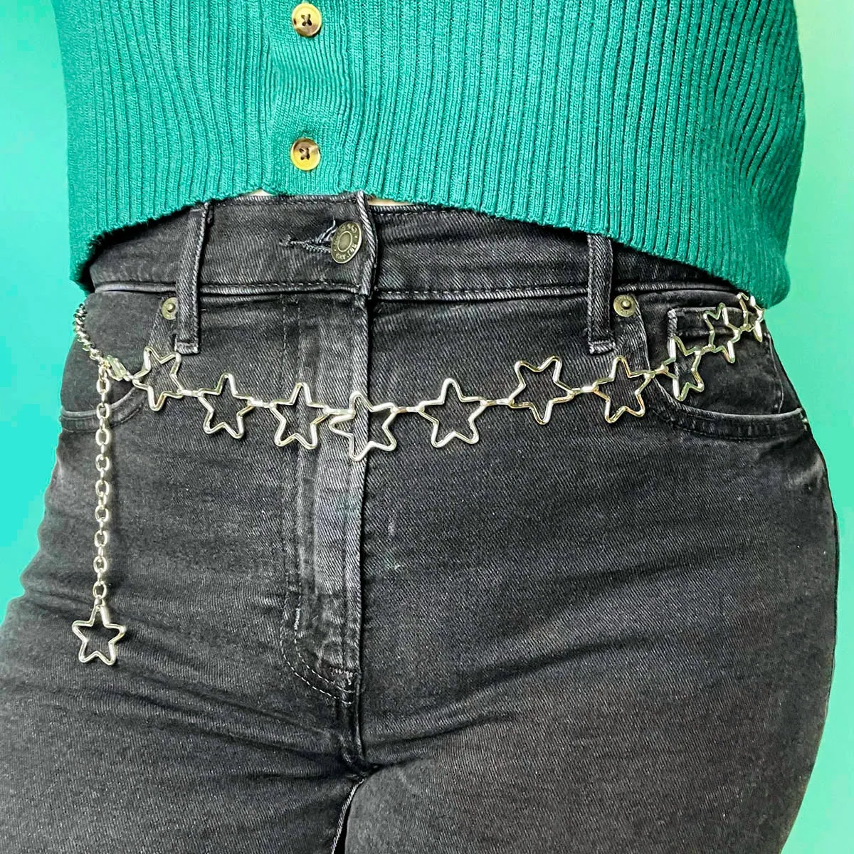 Silver Metal Star Chain Belt