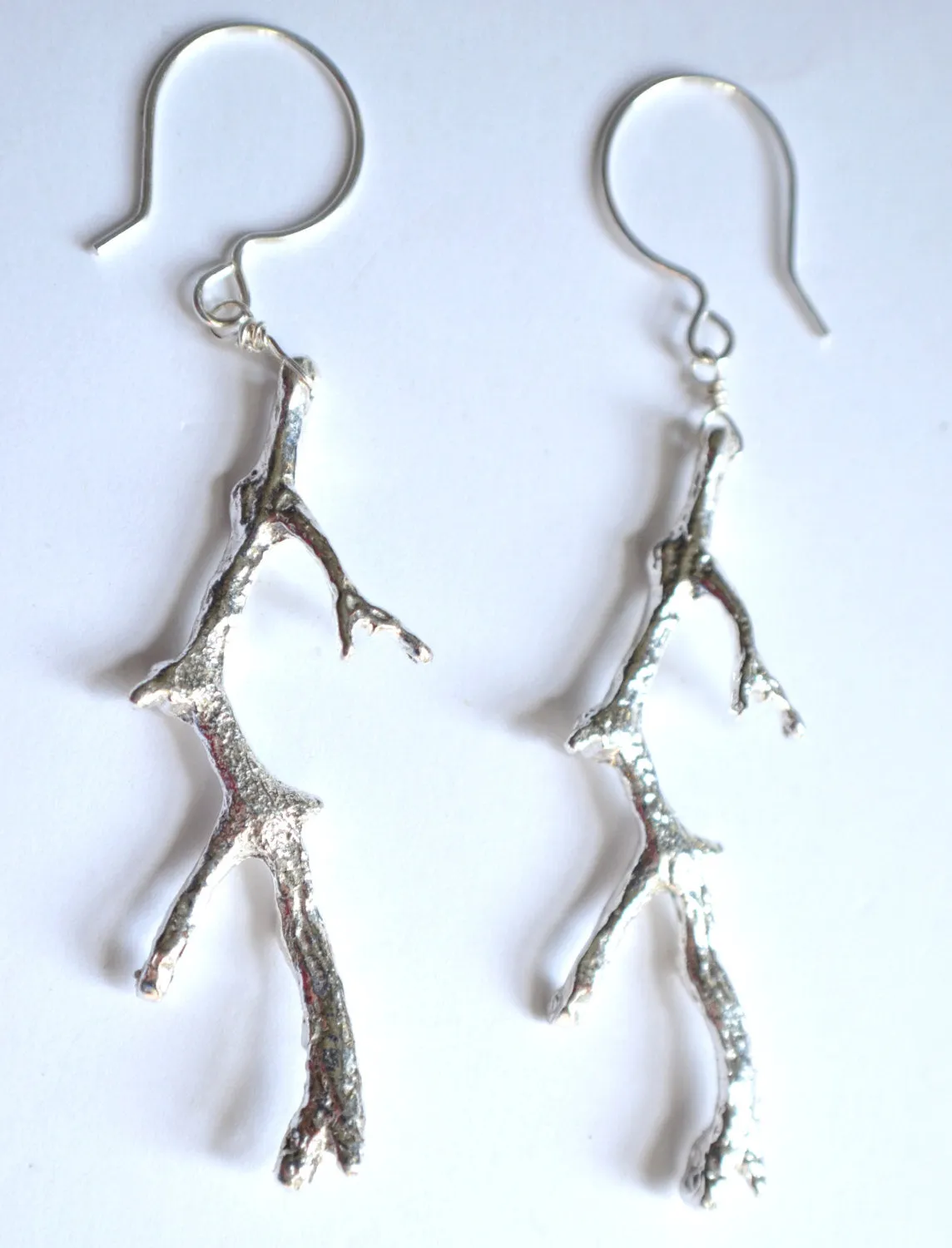 Silver Twig Branch Statement Dangle Earrings - Twiggy