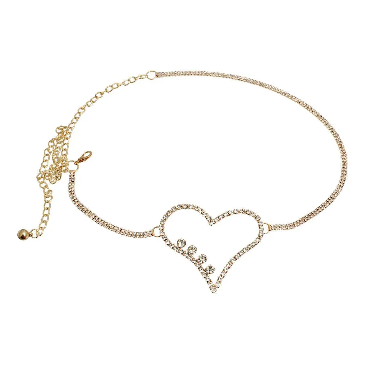 Stylized Open Heart Chain Belt Gold Tone