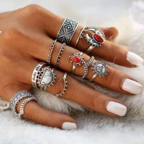 Sunrise Sunset Collection Boho Midi-Knuckle Rings Set of 14