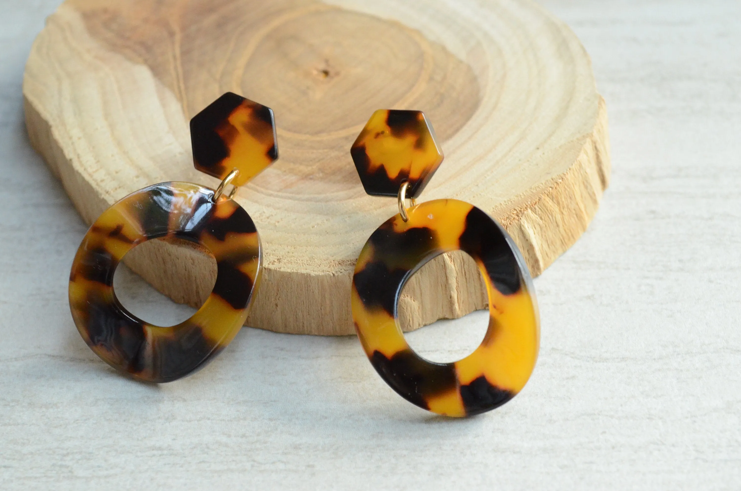 Tortoise Shell Statement Earrings Lucite Big Earrings Gifts For Her - Tortuga