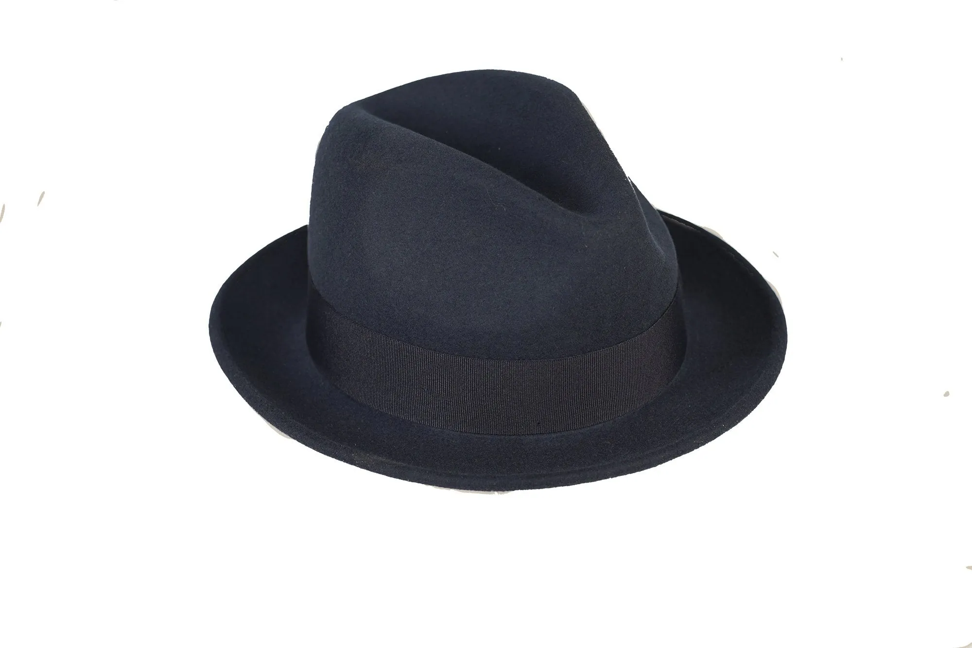 Trilby Soft 100% Australian Wool Felt Body With Removable Feather Fully Crushable Navy Blue Hat Great For Travel.