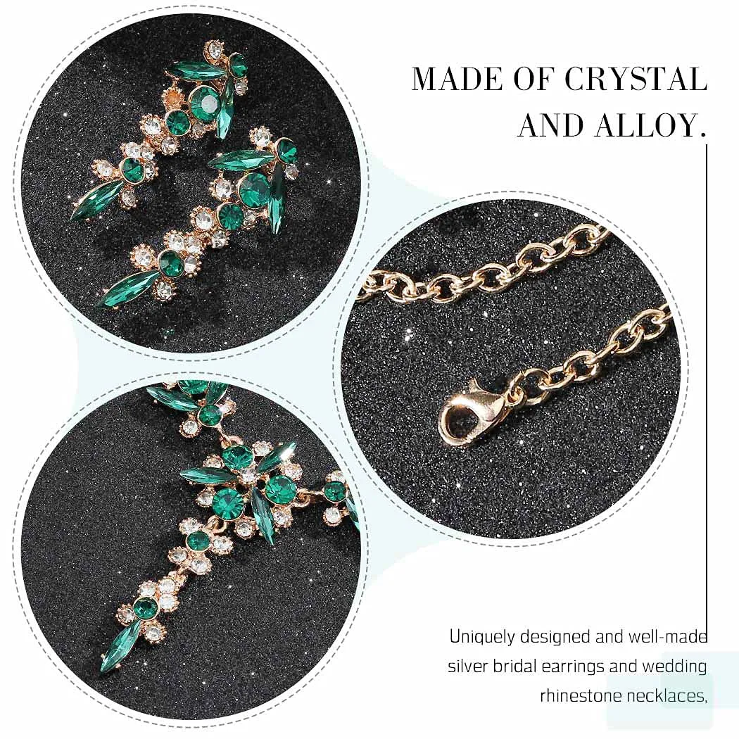 Unicra Bride Necklace Earrings Set Crystal Bridal Wedding Jewelry Sets Rhinestone Choker Necklace Prom Costume Jewelry for Women and Girls (Green)