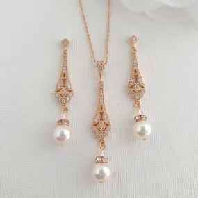 Vintage Necklace Earring Set in Rose Gold- Lisa