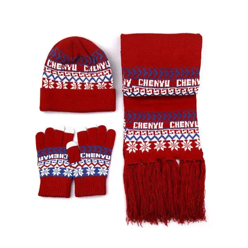 Warm Wool Knitted Hat Scarf And Gloves Set