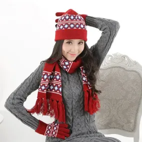 Warm Wool Knitted Hat Scarf And Gloves Set